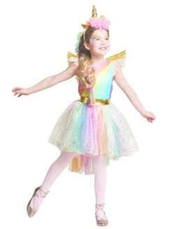 Purim_child_25_Girls' Dress Rainbow Unicorn Party With Headband_1