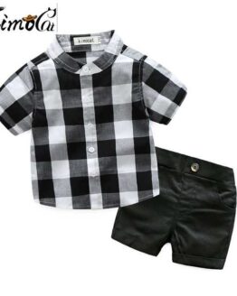 baby_baby clothes_22_baby boy clothes short-sleeved cotton gentleman plaid shirt_1