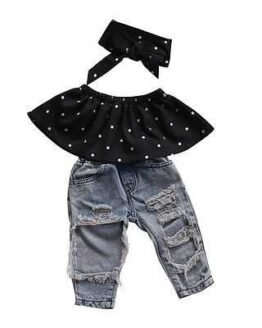 baby_baby clothes_46_Baby Girls Clothes Sets Dot Sleeveless Tops Denim Pants_1