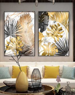 home_Decorative accessories_46_Nordic plants Golden leaf canvas painting_1