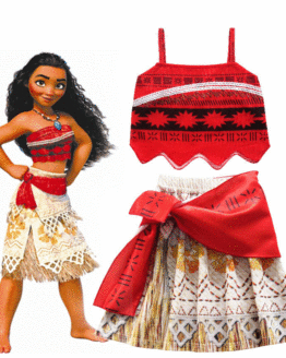 2020 Girls Moana Cosplay Costume for Kids Vaiana Princess Dress Clothes with Necklace for Halloween Costumes Gifts for Girl