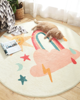 Cartoon Round Kids Bedroom Carpets Lamb Cashmere Home Living Room Non-Slip Carpet Sofa Tatami Bedside Rugs Baby Crawling Mat0