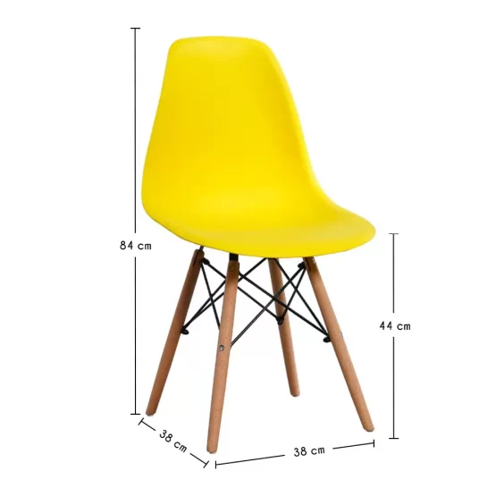 כיסא פלסטיק בעיצוב מודרני עם רגלי עץ